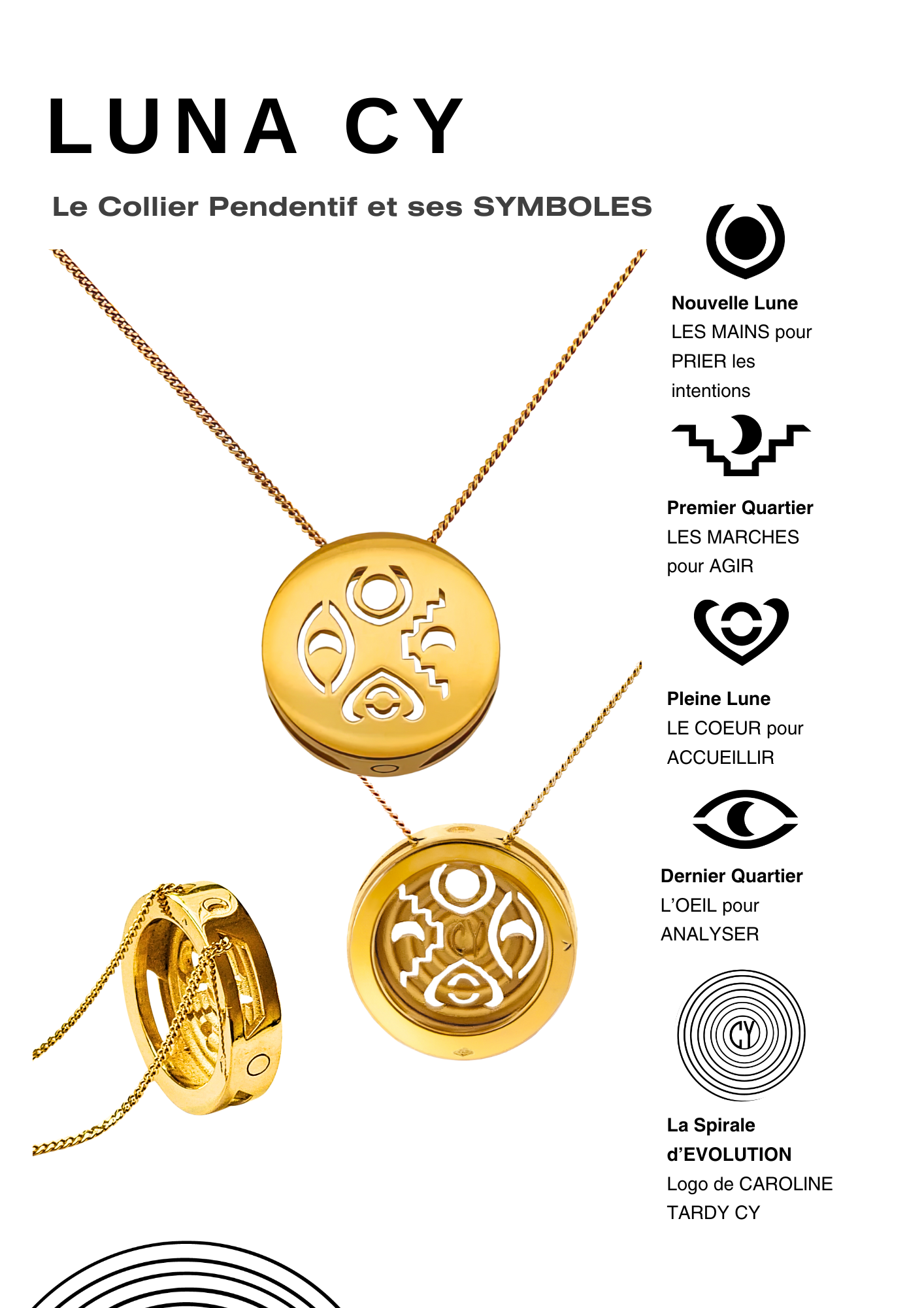 COLLIER PENDENTIF PHASES DE LUNE VERMEIL OR JAUNE